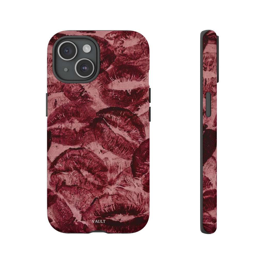 Kiss Print Phone Case – Burgundy Lip Pattern Protective Phone Cover