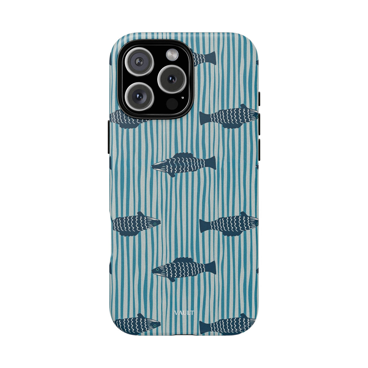 Fish Pattern Tough Phone Case — Blue Striped Ocean Design
