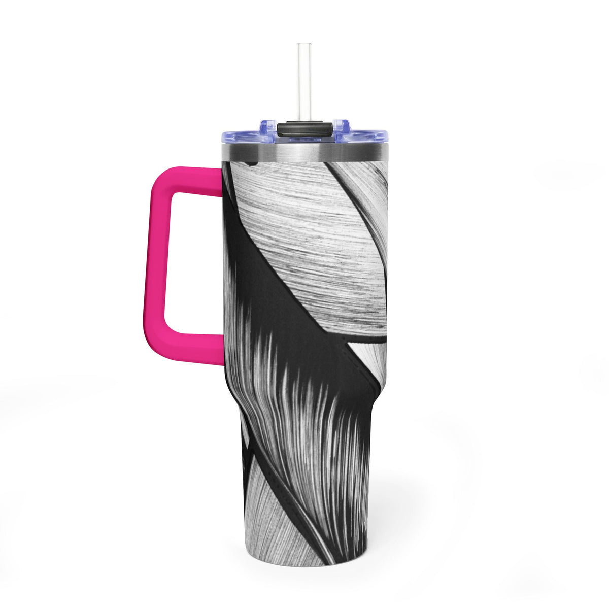 40oz Black & White Tropical Leaf Thermal Tumbler