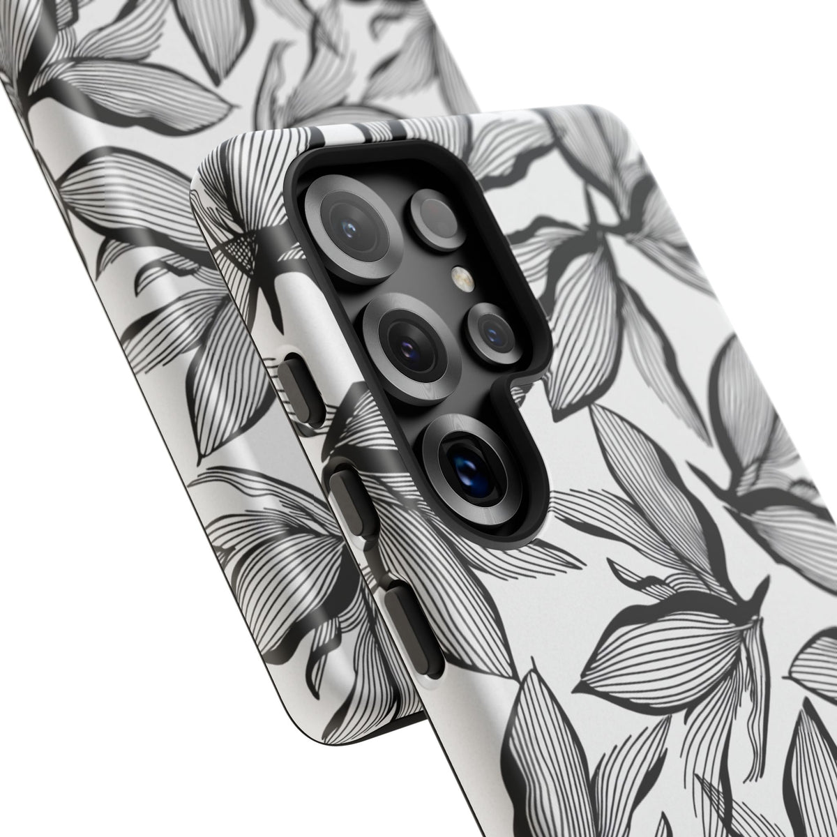 Floral Leaves Tough Phone Case – Black & White Botanical Protection