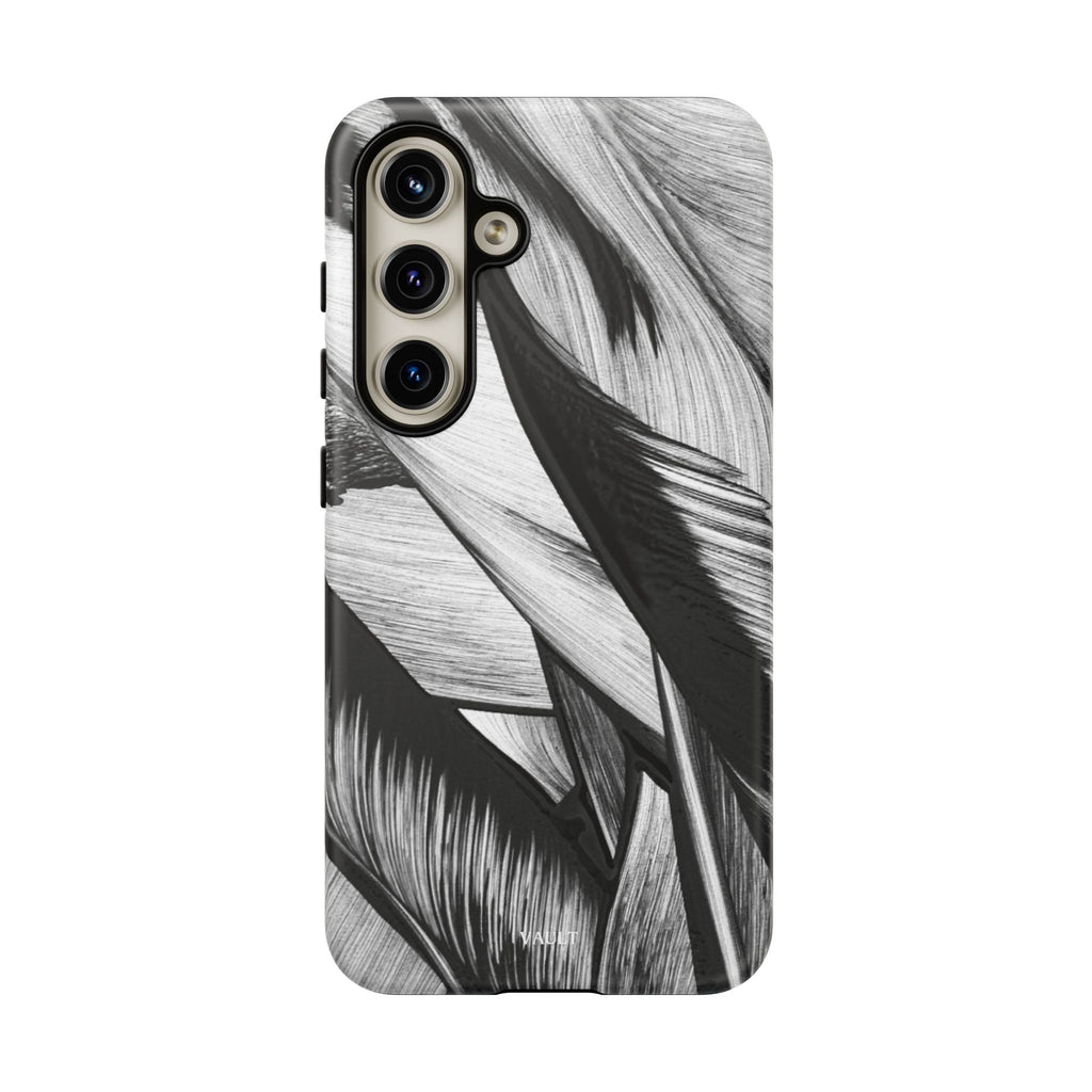 Monochrome Tropical Leaf Tough Phone Case — Black & White Botanical Protective Cover