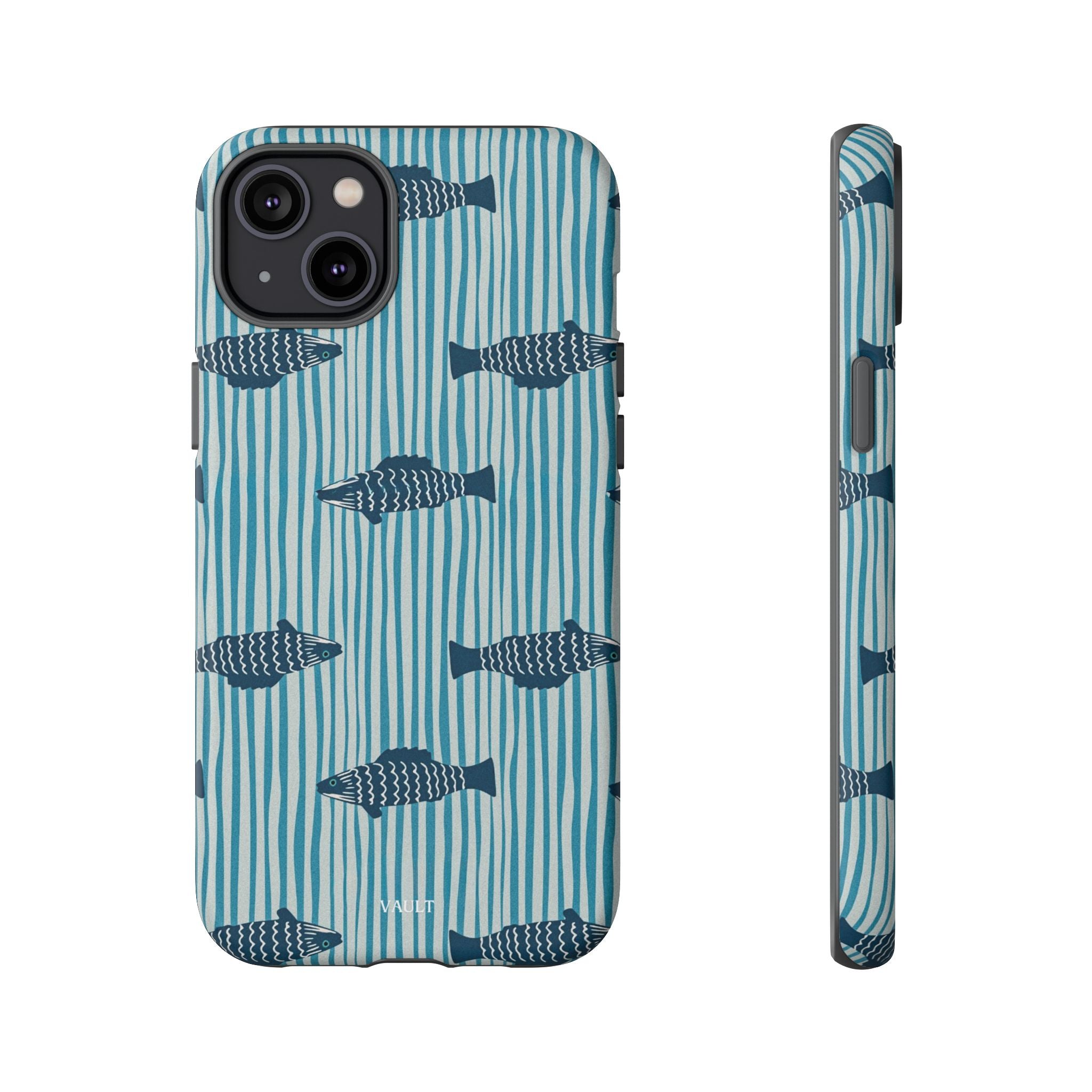 Fish Pattern Tough Phone Case — Blue Striped Ocean Design