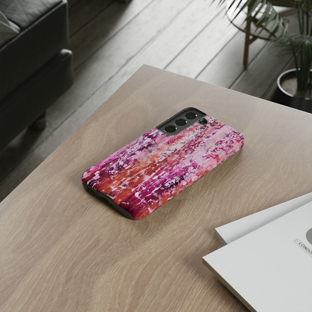 Pink Abstract Art Tough Phone Case — Protective Artistic Phone Cover