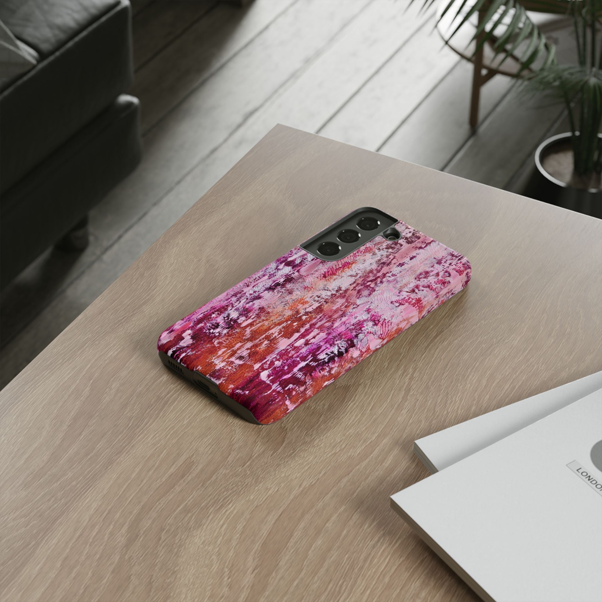 Pink Abstract Art Tough Phone Case — Protective Artistic Phone Cover