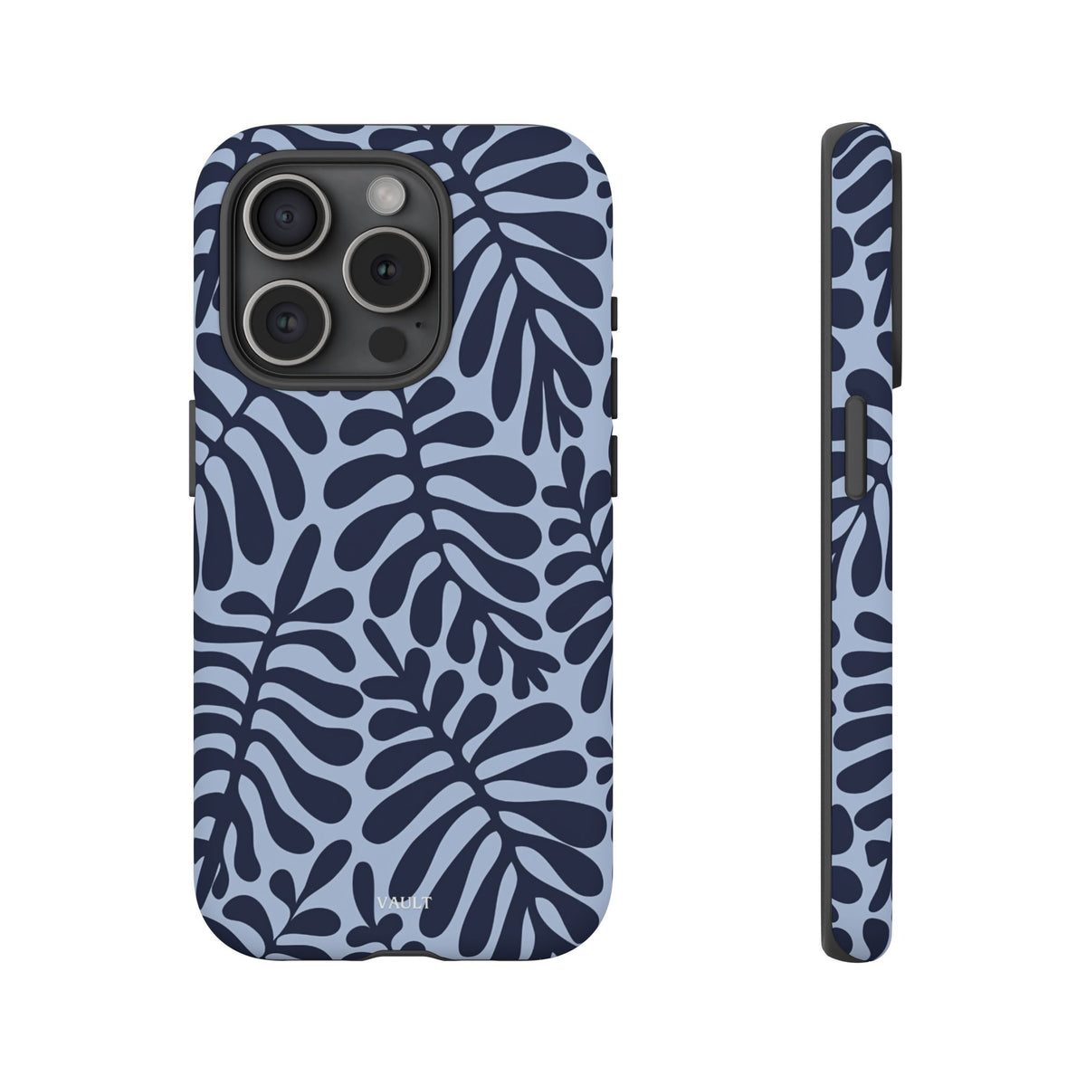 Floral Fern Tough Phone Case – Navy Blue on Light Blue, Protective Slim Cover