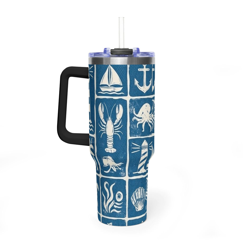 40oz Nautical Thermal Tumbler – Lighthouse, Anchor & Sea Life Travel Mug