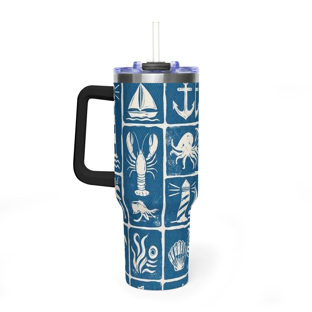 40oz Nautical Thermal Tumbler – Lighthouse, Anchor & Sea Life Travel Mug