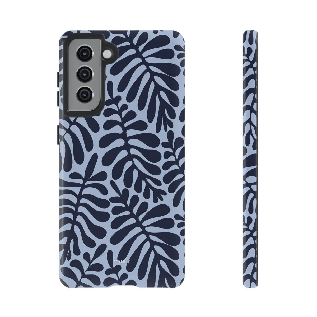 Floral Fern Tough Phone Case – Navy Blue on Light Blue, Protective Slim Cover