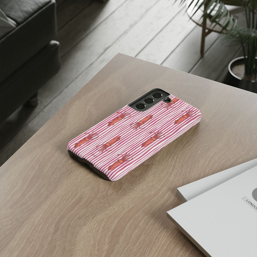 Squid Stripe Phone Case — Pink Nautical Sea Creature Pattern