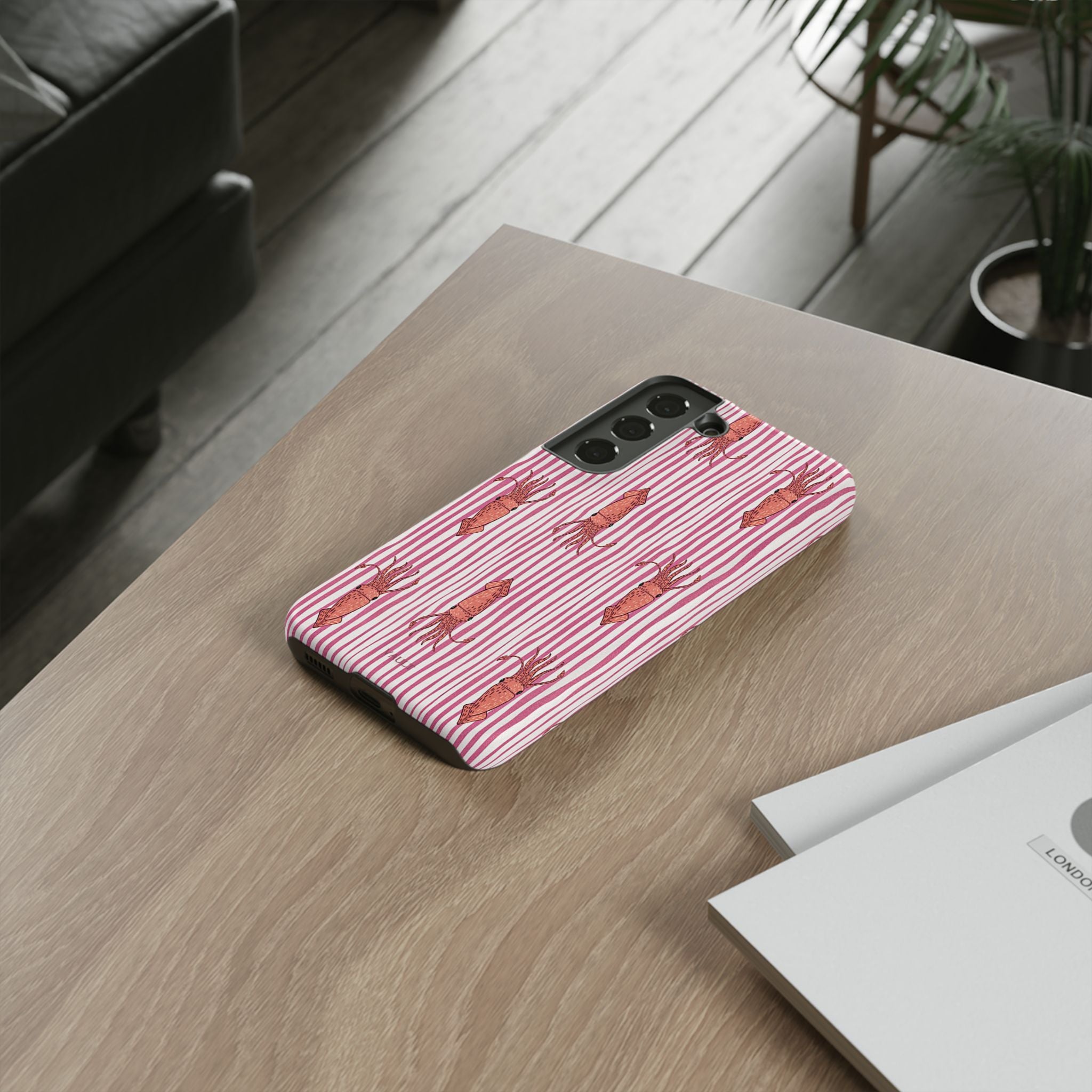 Squid Stripe Phone Case — Pink Nautical Sea Creature Pattern