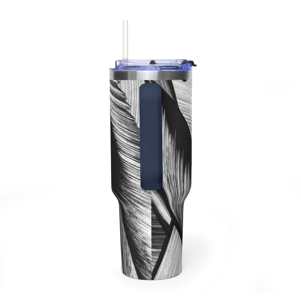 40oz Black & White Tropical Leaf Thermal Tumbler