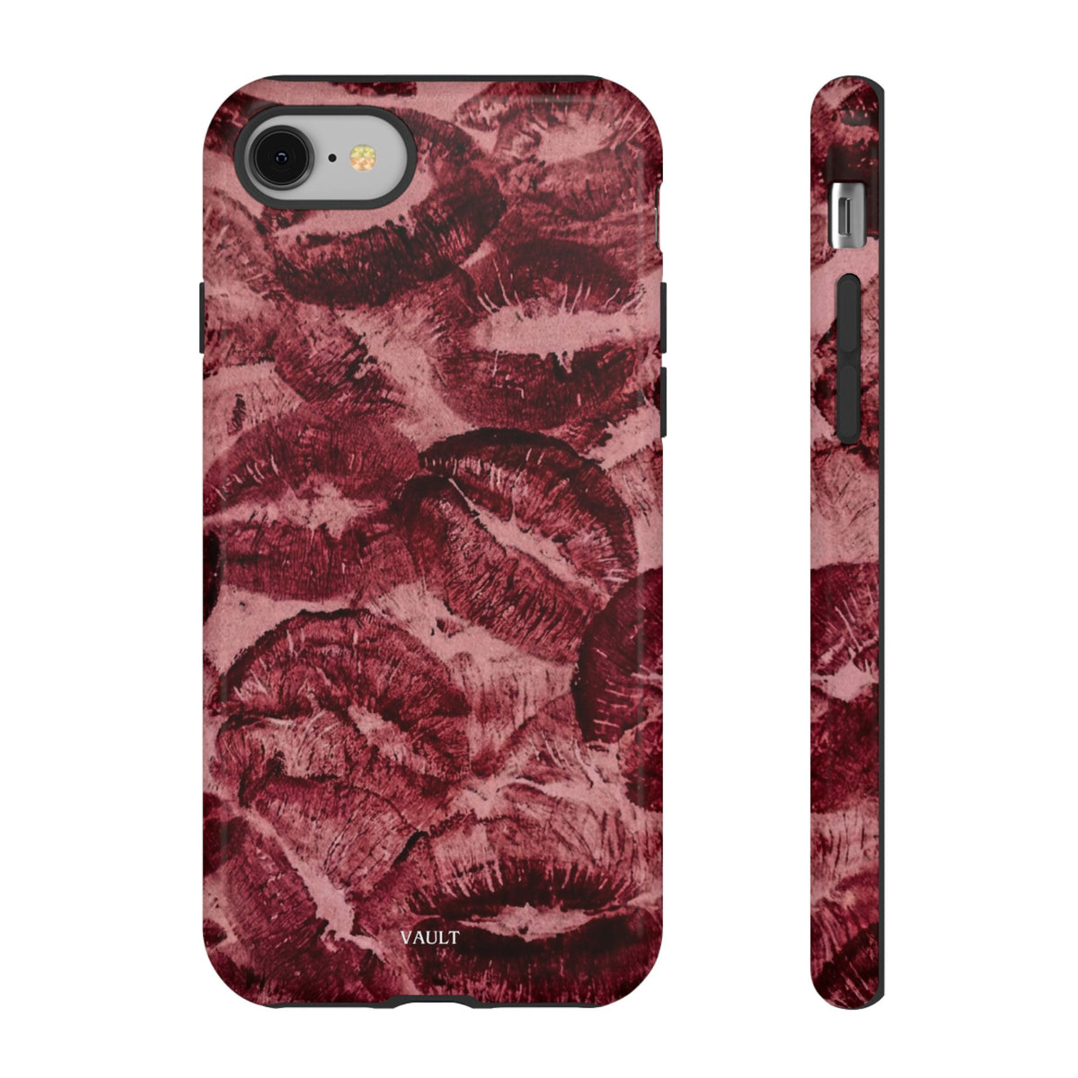 Kiss Print Phone Case – Burgundy Lip Pattern Protective Phone Cover