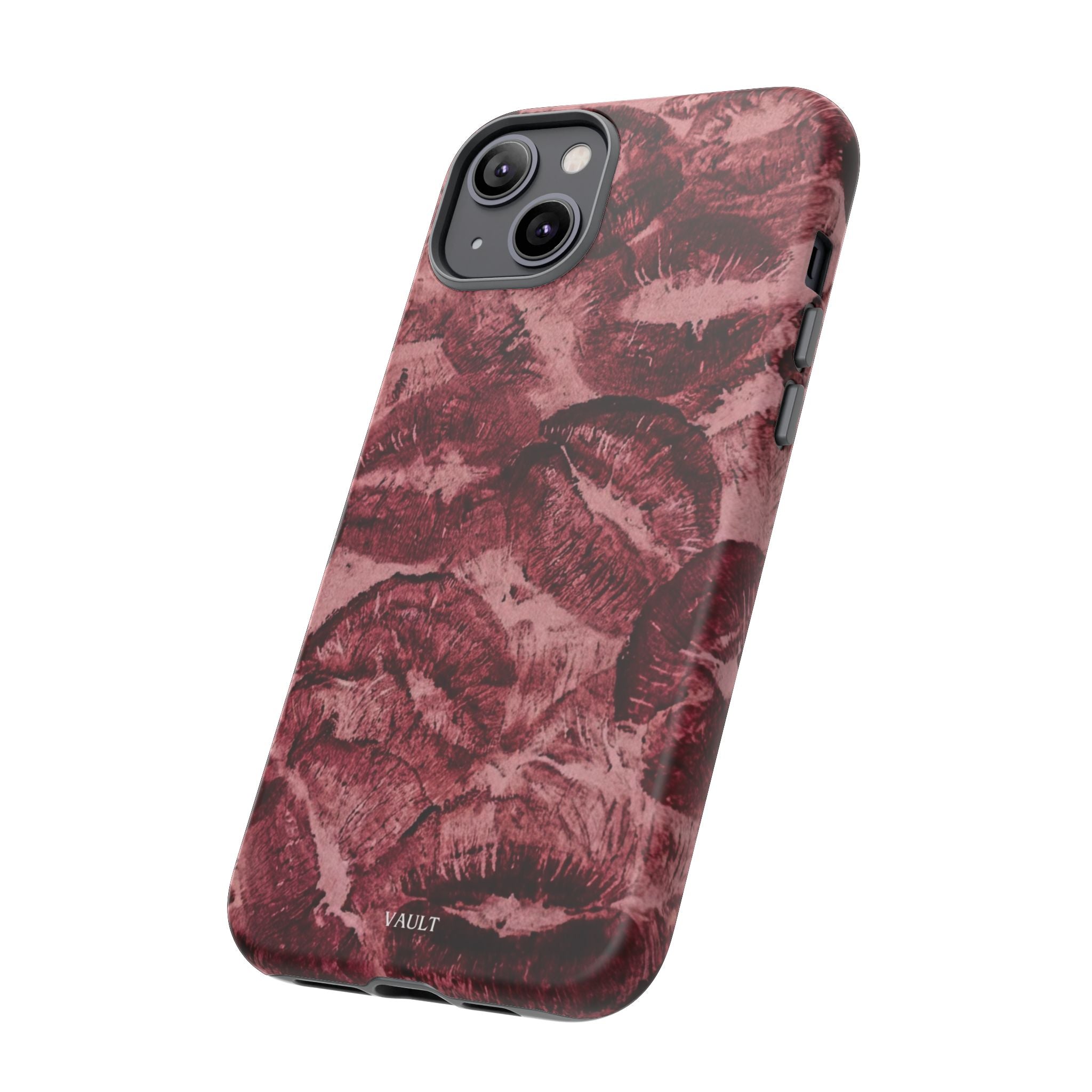 Kiss Print Phone Case – Burgundy Lip Pattern Protective Phone Cover