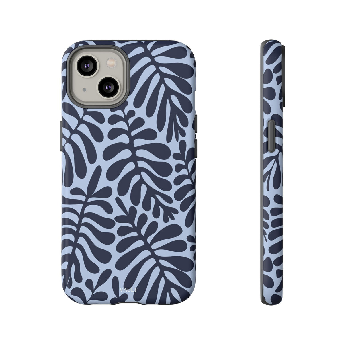 Floral Fern Tough Phone Case – Navy Blue on Light Blue, Protective Slim Cover