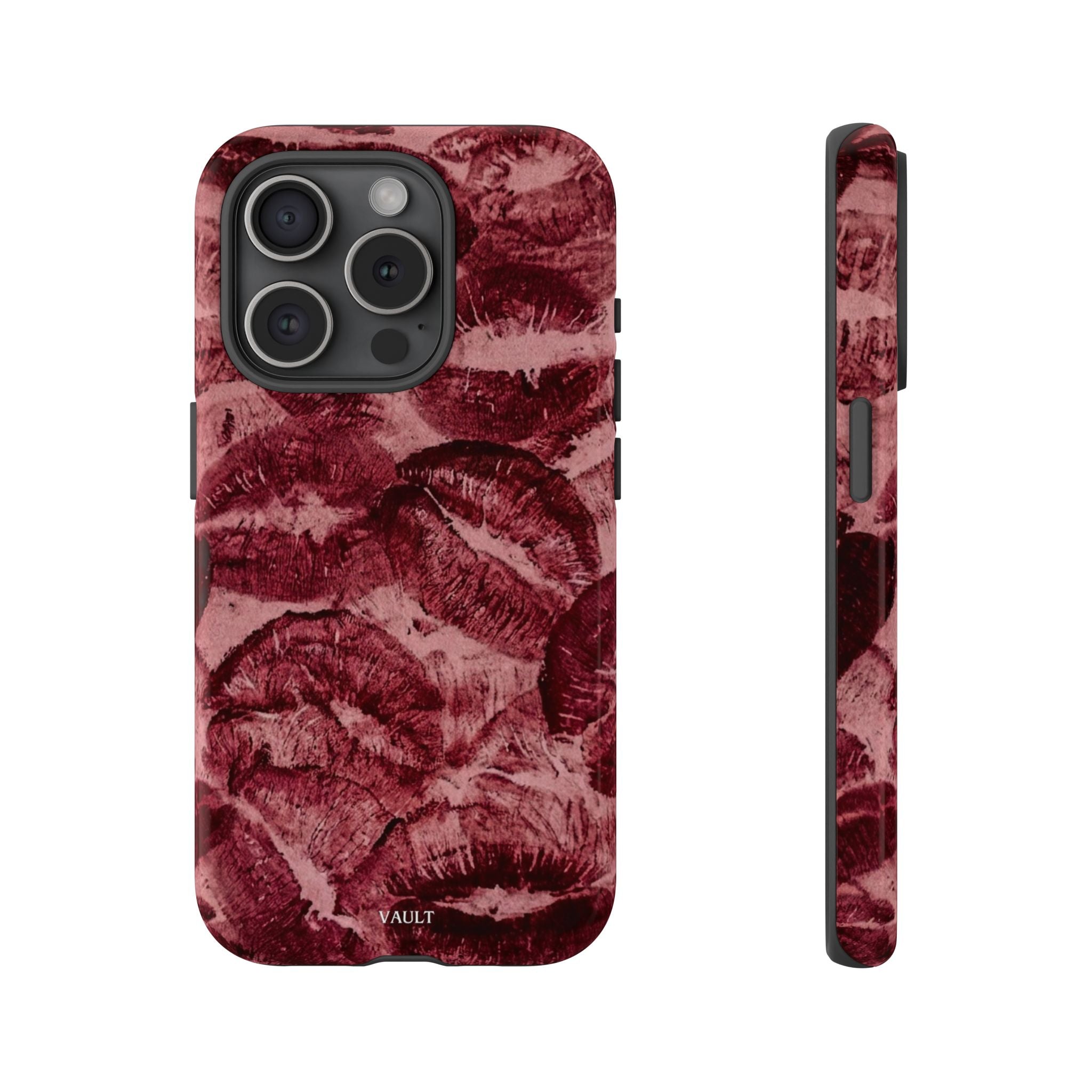 Kiss Print Phone Case – Burgundy Lip Pattern Protective Phone Cover