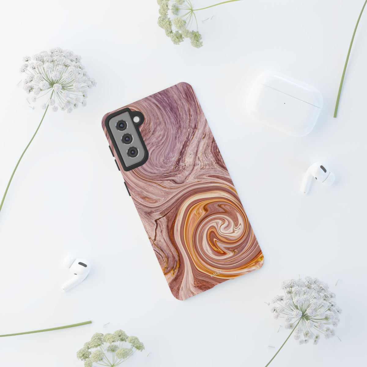 Marble Swirl Phone Case — Pink & Gold Abstract Tough Case