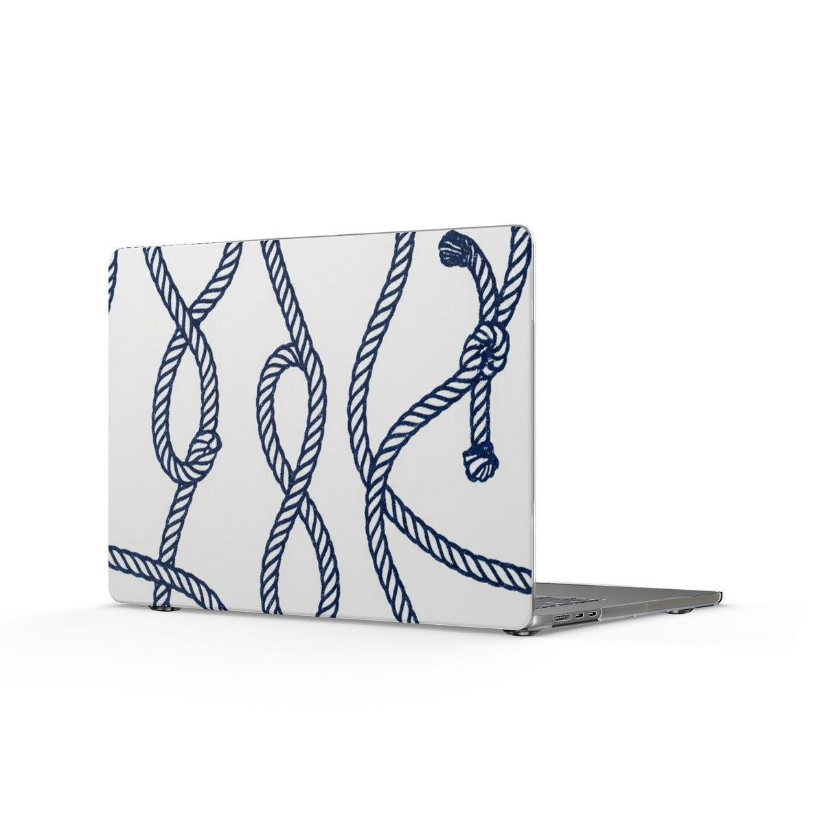 Nautical Rope MacBook Case — Blue Knots on White