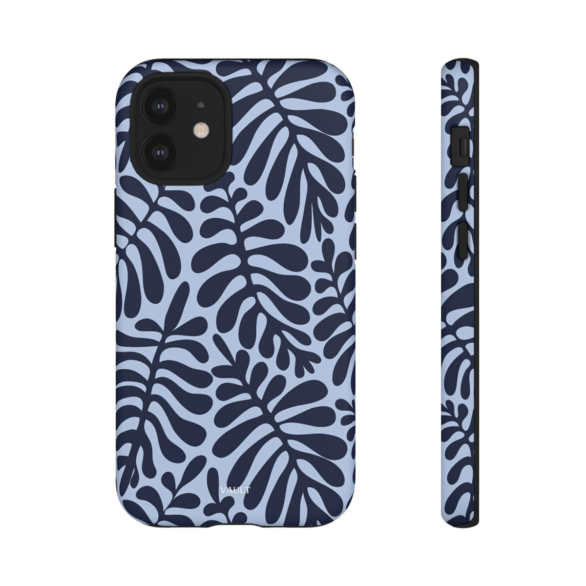 Floral Fern Tough Phone Case – Navy Blue on Light Blue, Protective Slim Cover