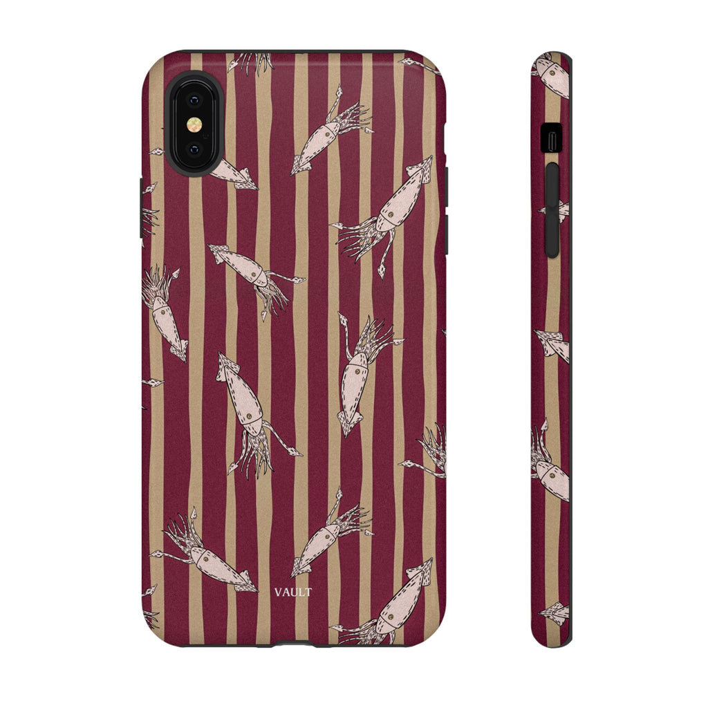 Phone Case - Vintage Shrimp Pattern on Burgundy Stripes