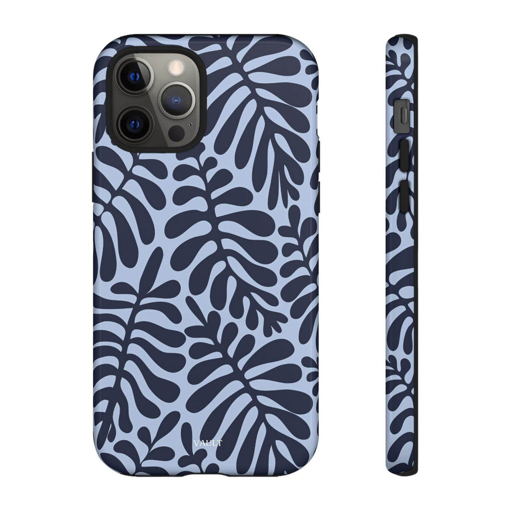 Floral Fern Tough Phone Case – Navy Blue on Light Blue, Protective Slim Cover