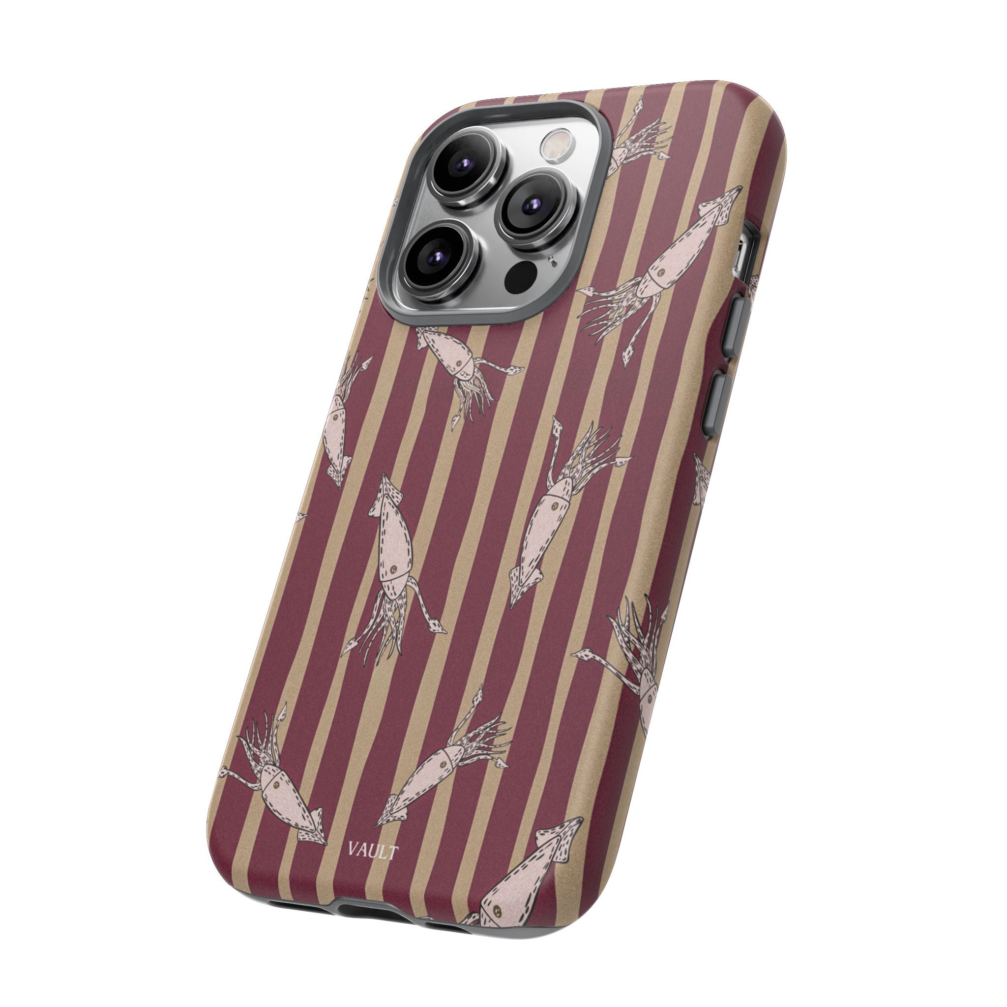 Phone Case - Vintage Shrimp Pattern on Burgundy Stripes