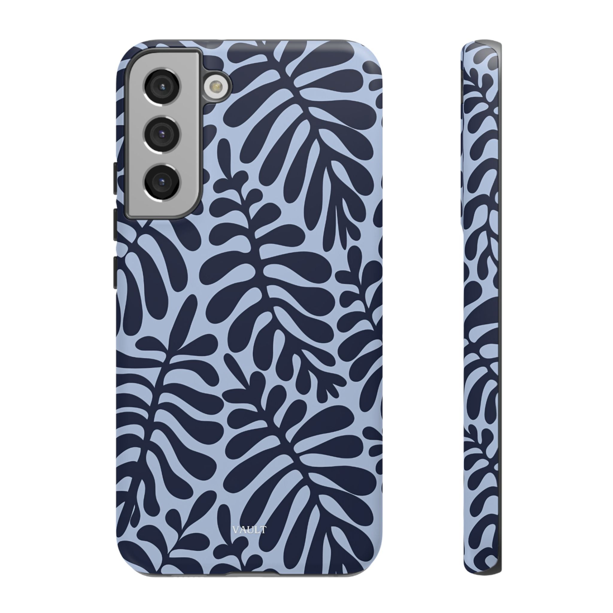 Floral Fern Tough Phone Case – Navy Blue on Light Blue, Protective Slim Cover