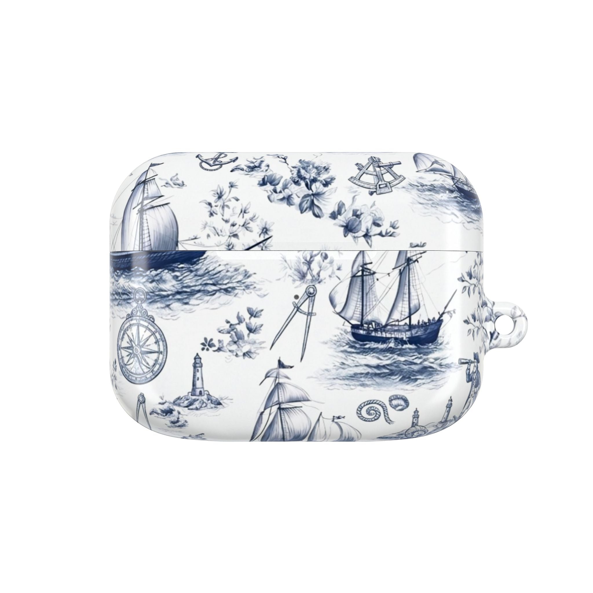 Nautical Toile AirPod Case – Blue Sailboat & Lighthouse Protective Cover