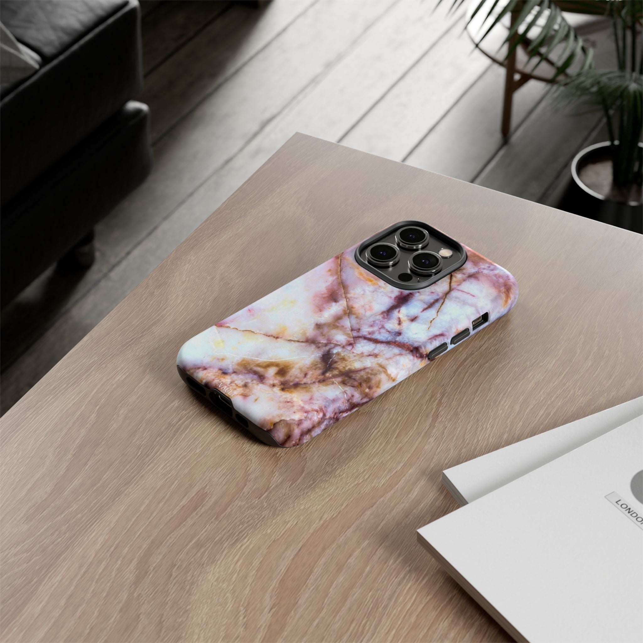 Marble Vein Tough Phone Case — Pink Quartz Protective Cover