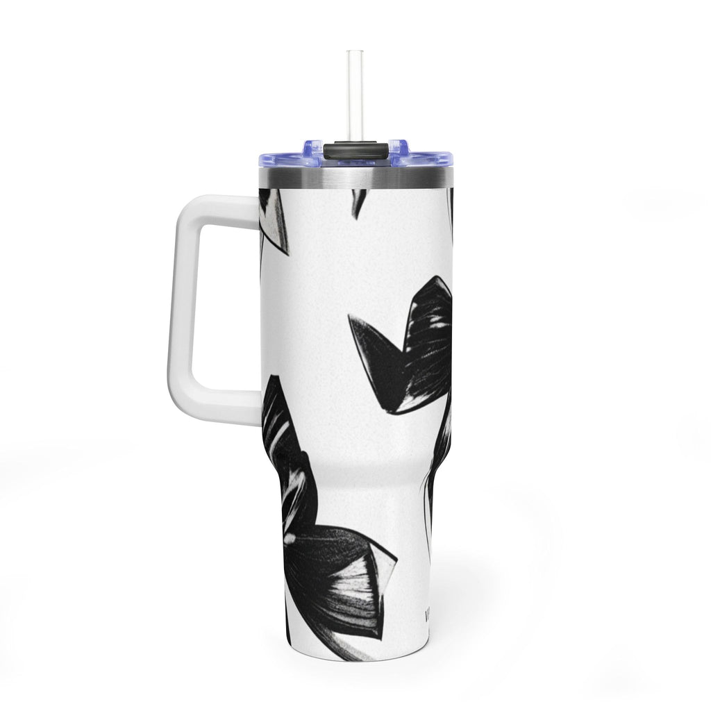 40oz Floral Black & White Vacuum Tumbler — Insulated Travel Cup