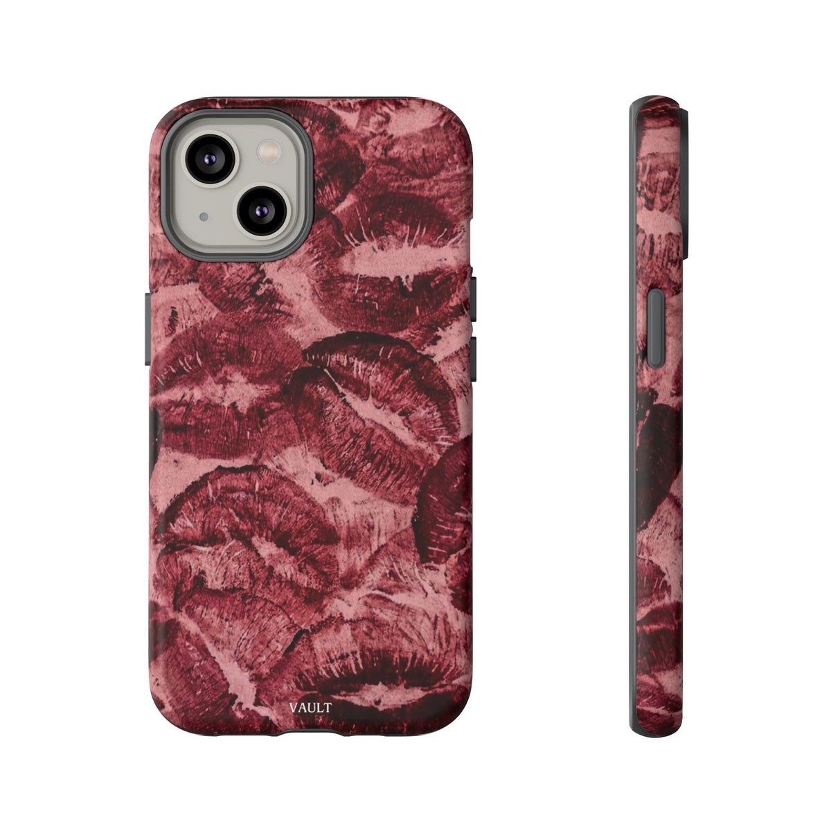 Kiss Print Phone Case – Burgundy Lip Pattern Protective Phone Cover