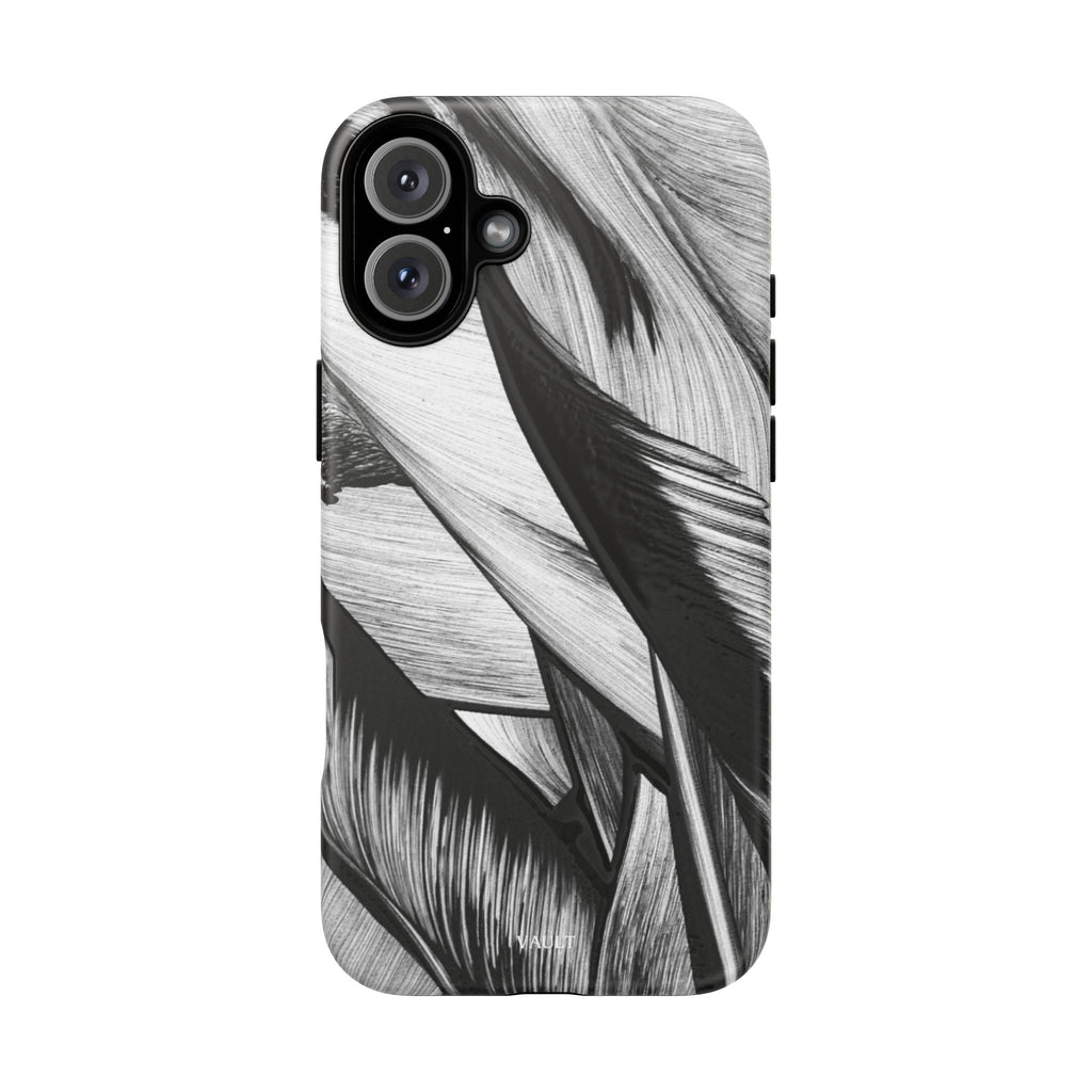 Monochrome Tropical Leaf Tough Phone Case — Black & White Botanical Protective Cover