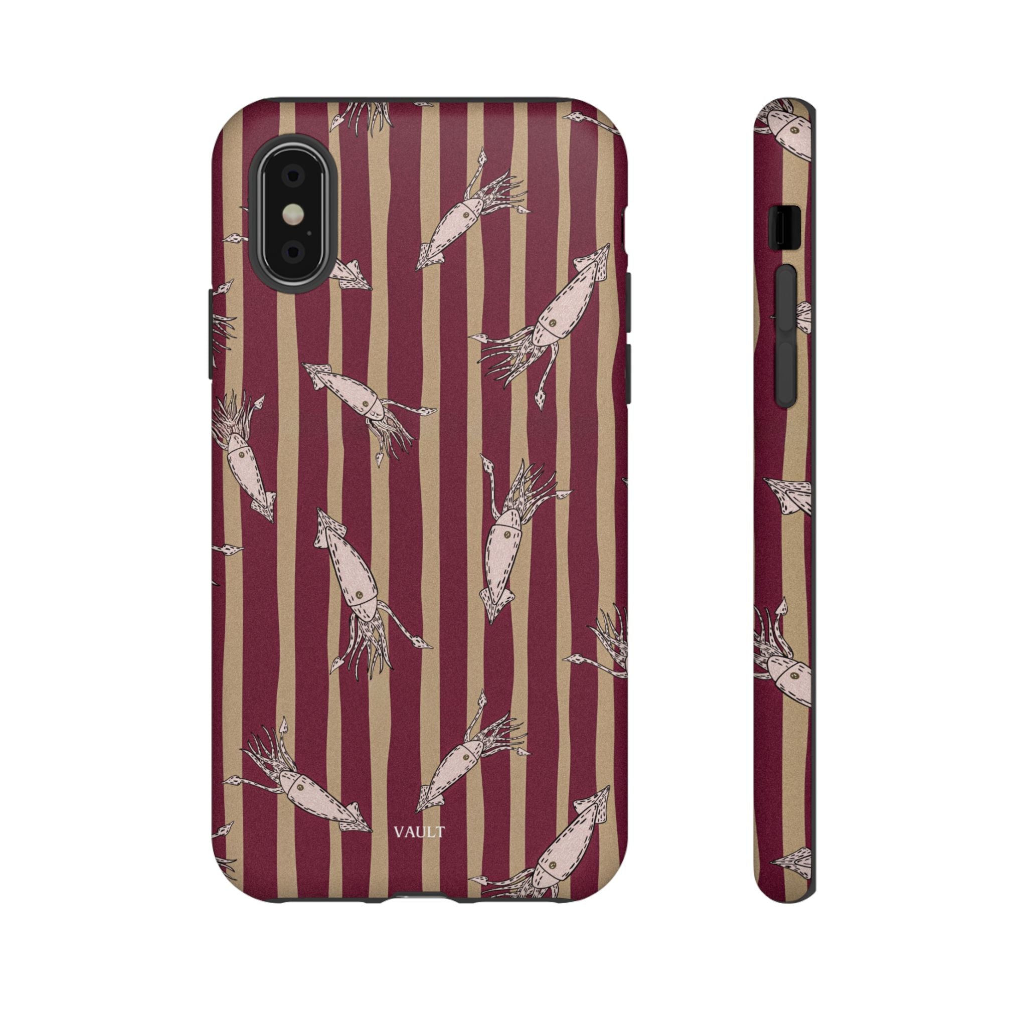 Phone Case - Vintage Shrimp Pattern on Burgundy Stripes