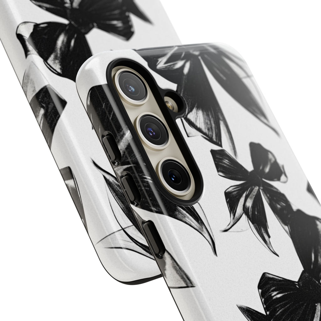 Floral Brushstroke Phone Case — Black & White Botanical Tough Case
