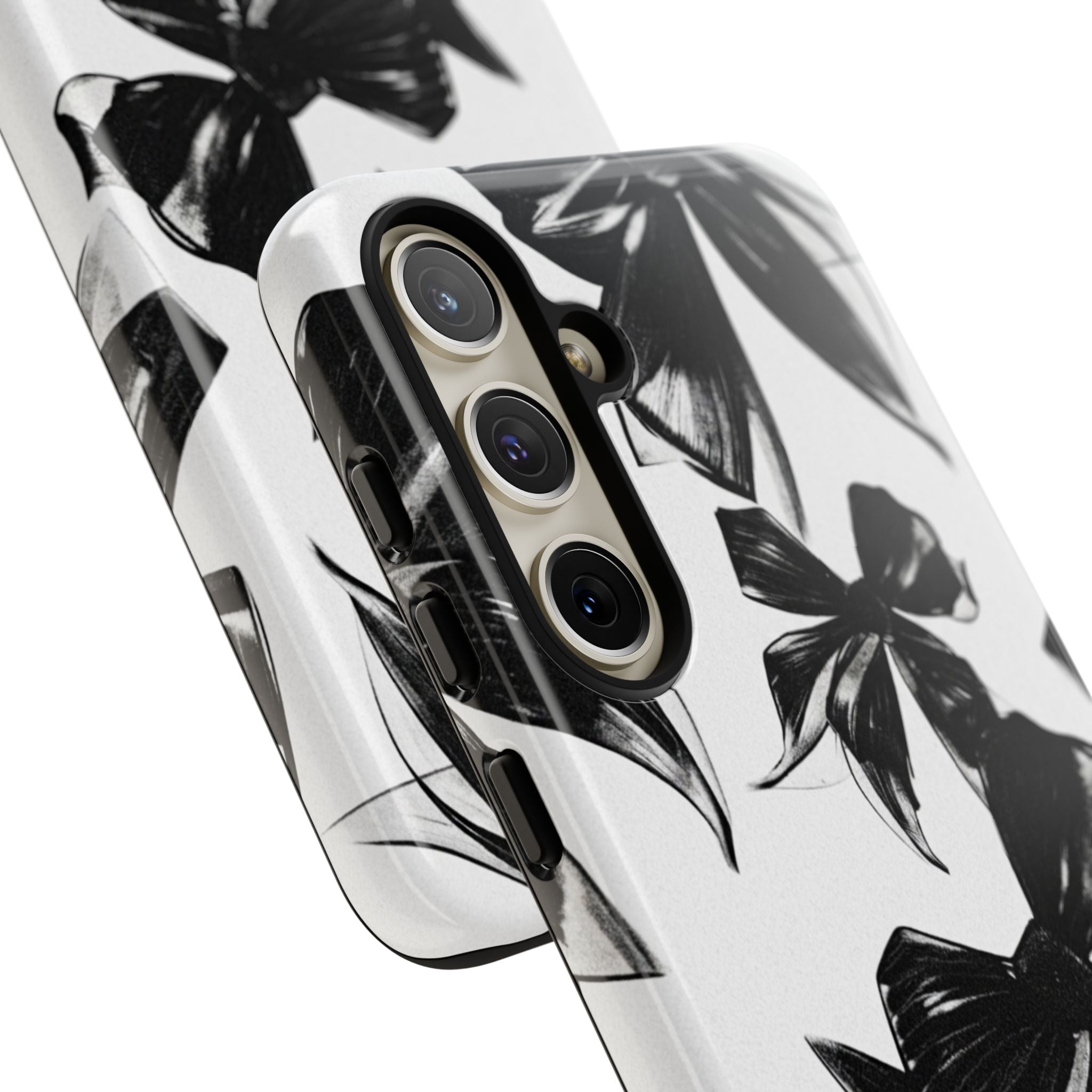 Floral Brushstroke Phone Case — Black & White Botanical Tough Case