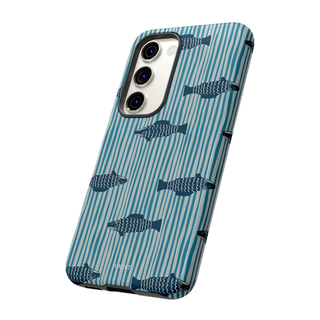 Fish Pattern Tough Phone Case — Blue Striped Ocean Design
