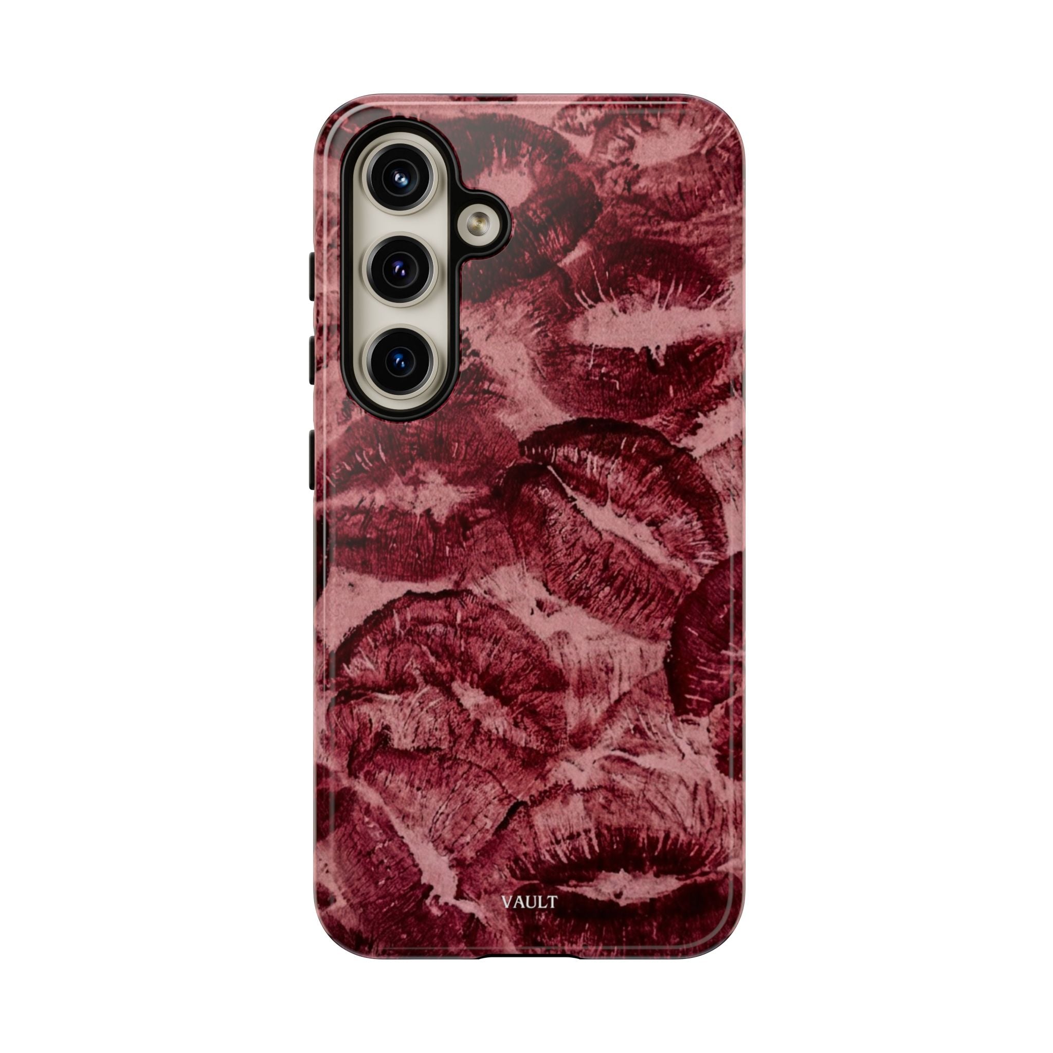 Kiss Print Phone Case – Burgundy Lip Pattern Protective Phone Cover