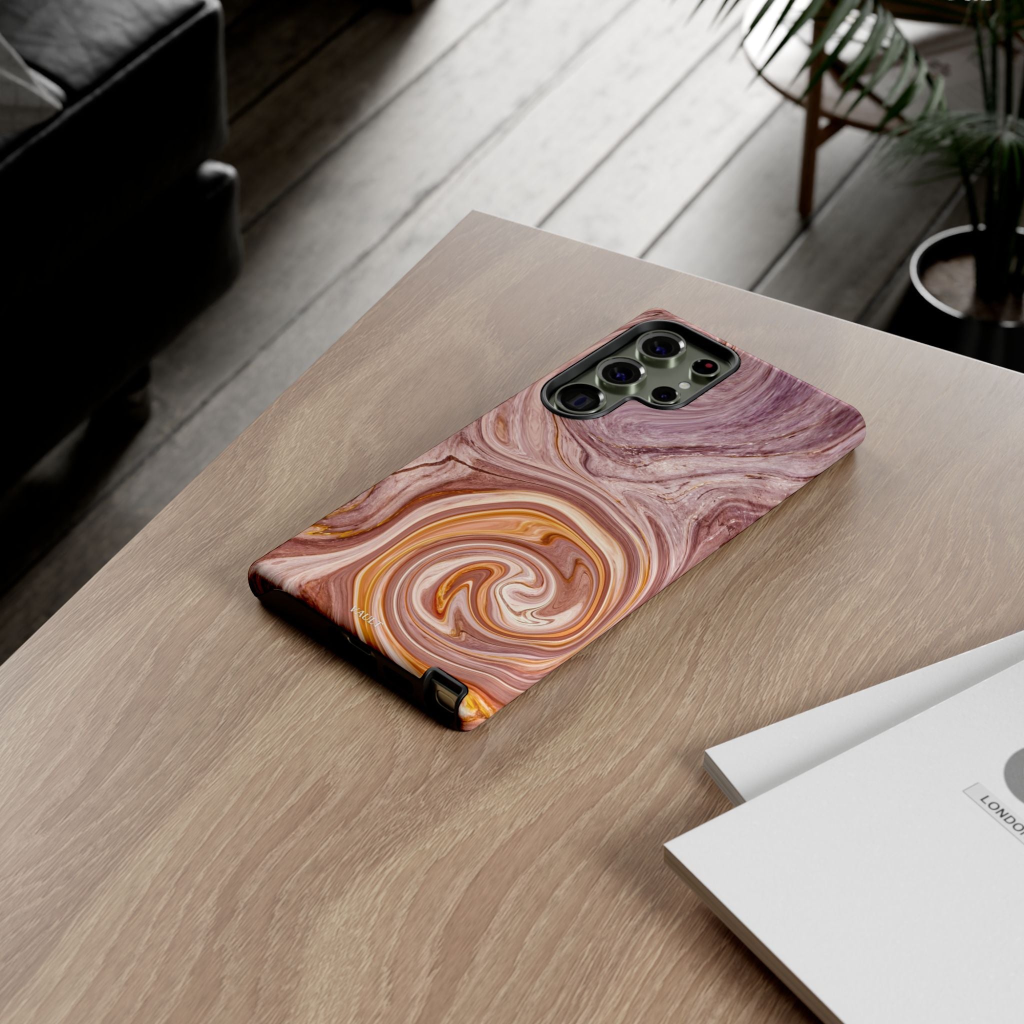 Marble Swirl Phone Case — Pink & Gold Abstract Tough Case