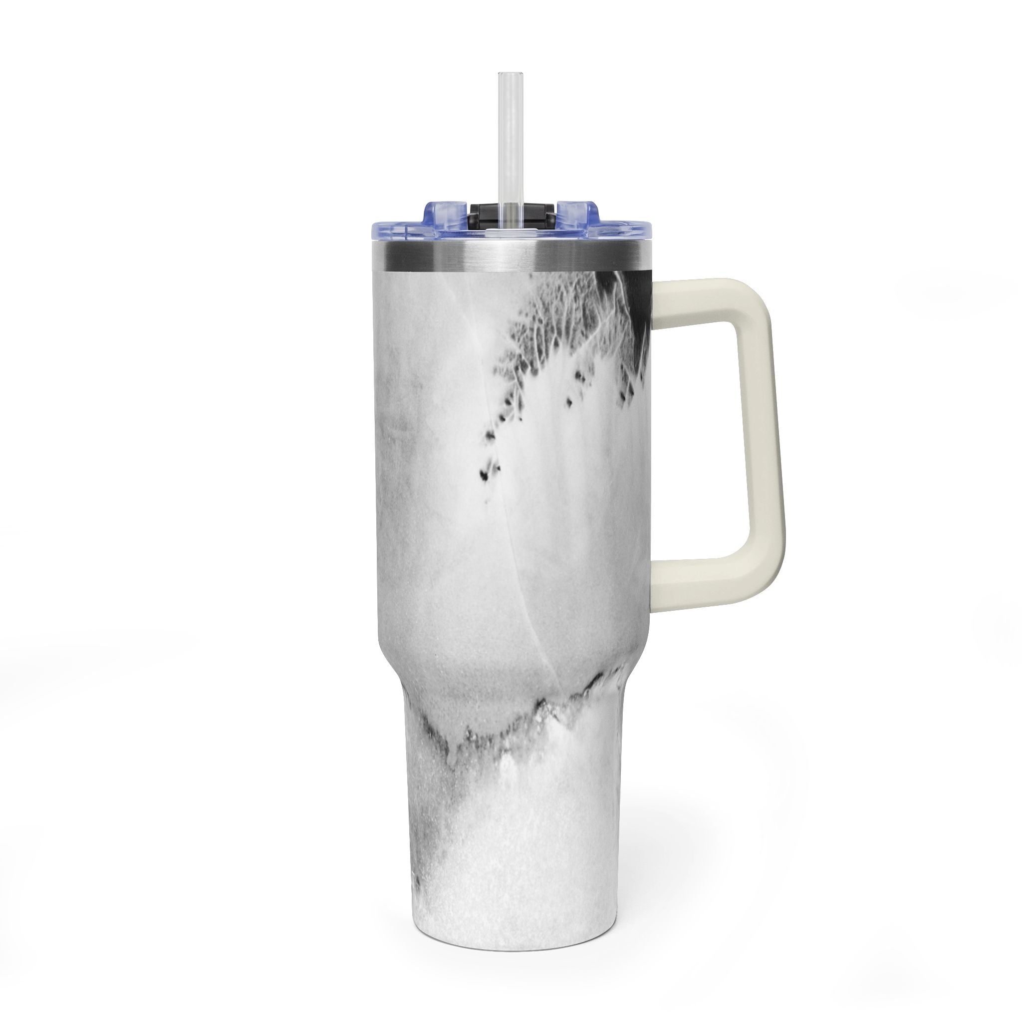 40oz Marble Vacuum Tumbler — Insulated Travel Mug with Handle