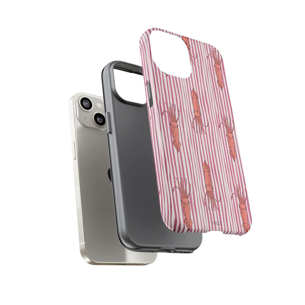 Squid Stripe Phone Case — Pink Nautical Sea Creature Pattern