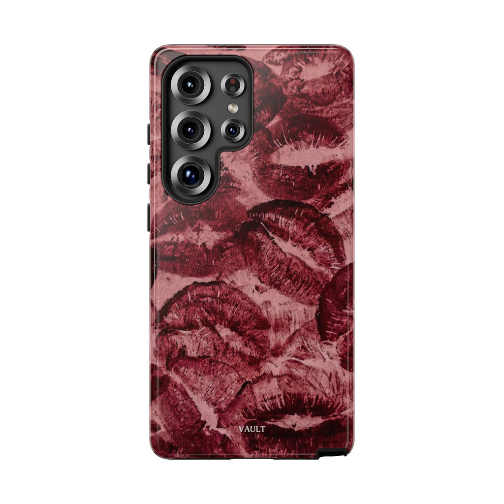 Kiss Print Phone Case – Burgundy Lip Pattern Protective Phone Cover