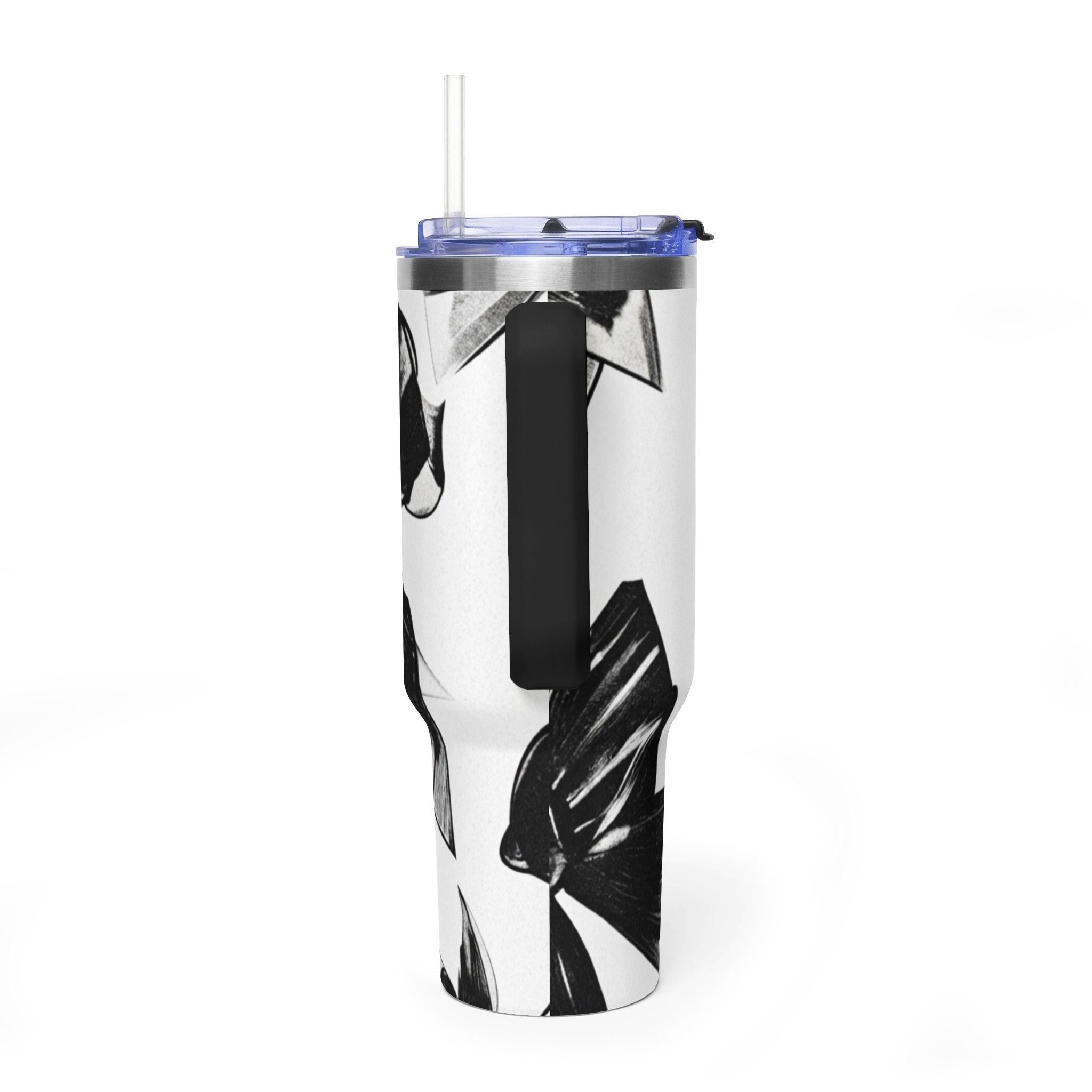 40oz Floral Black & White Vacuum Tumbler — Insulated Travel Cup