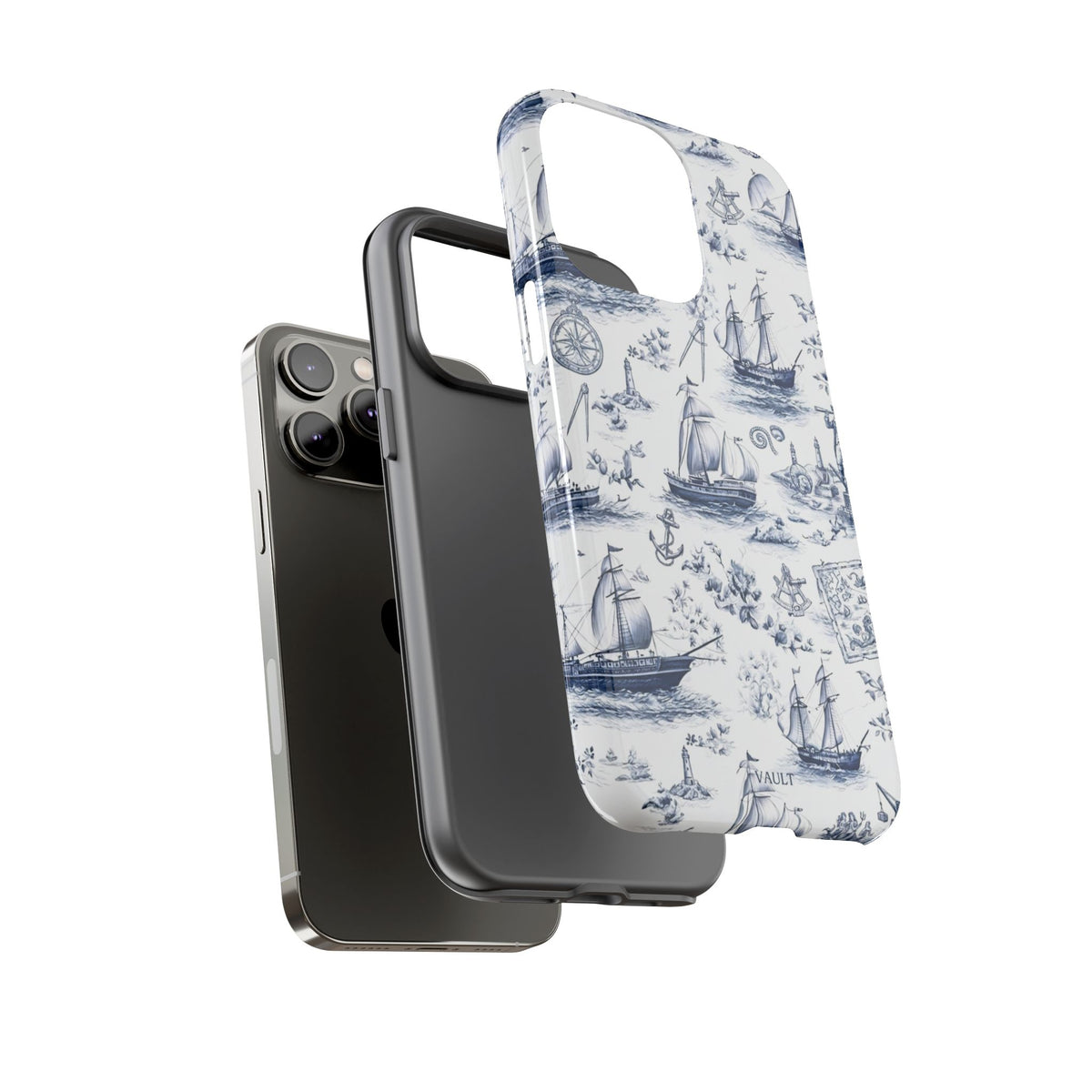 Nautical Vintage Ship Tough Phone Case — Blue Toile Sailboat Pattern