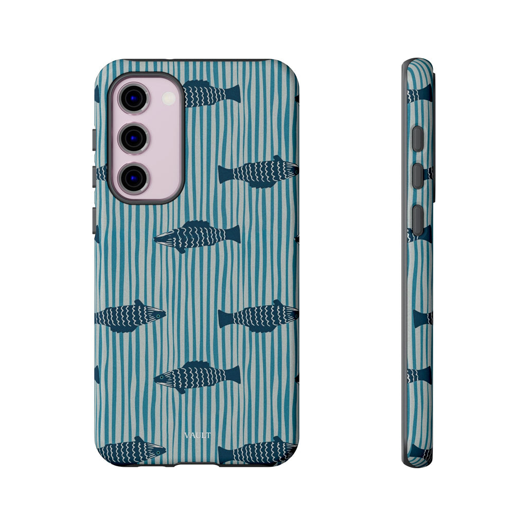 Fish Pattern Tough Phone Case — Blue Striped Ocean Design