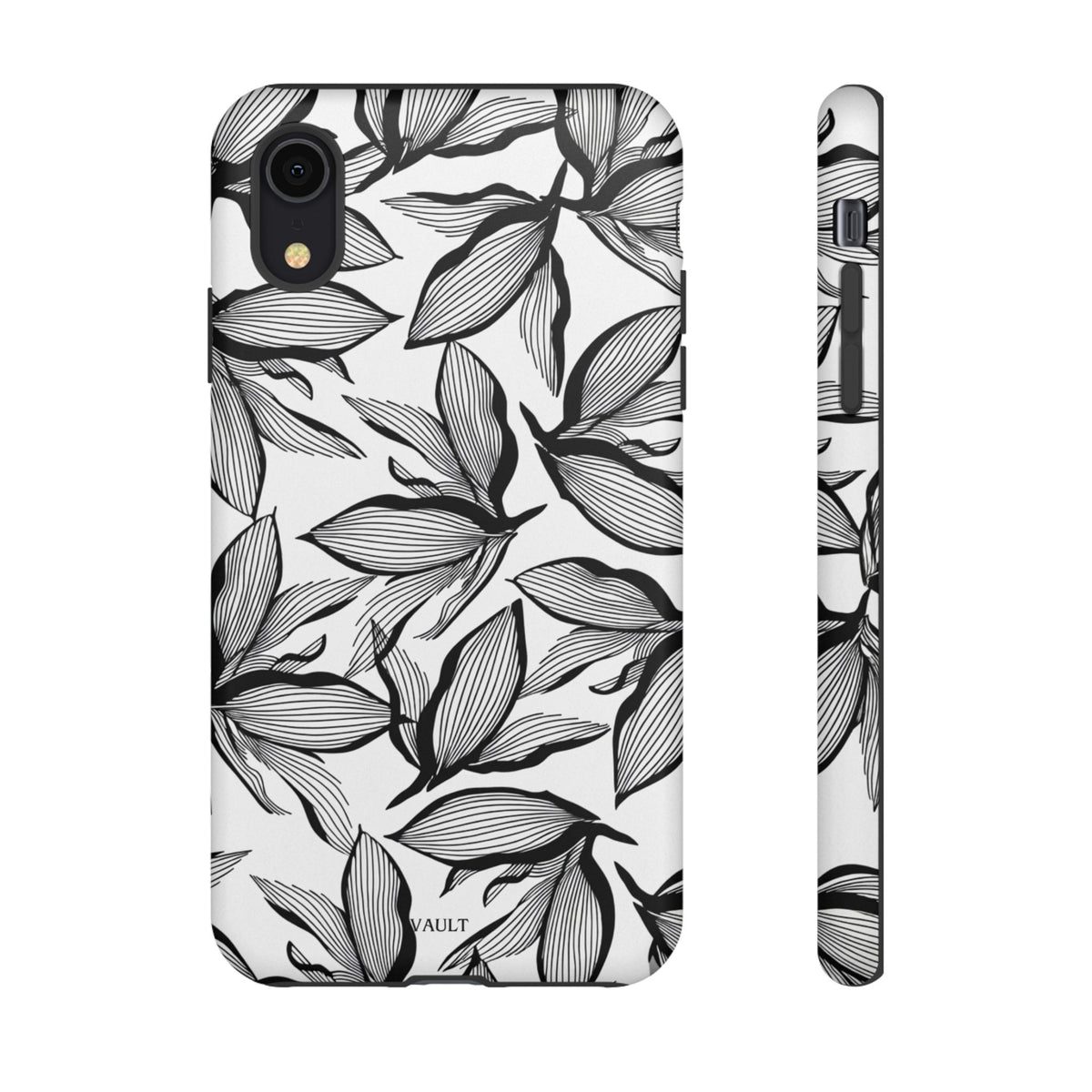 Floral Leaves Tough Phone Case – Black & White Botanical Protection