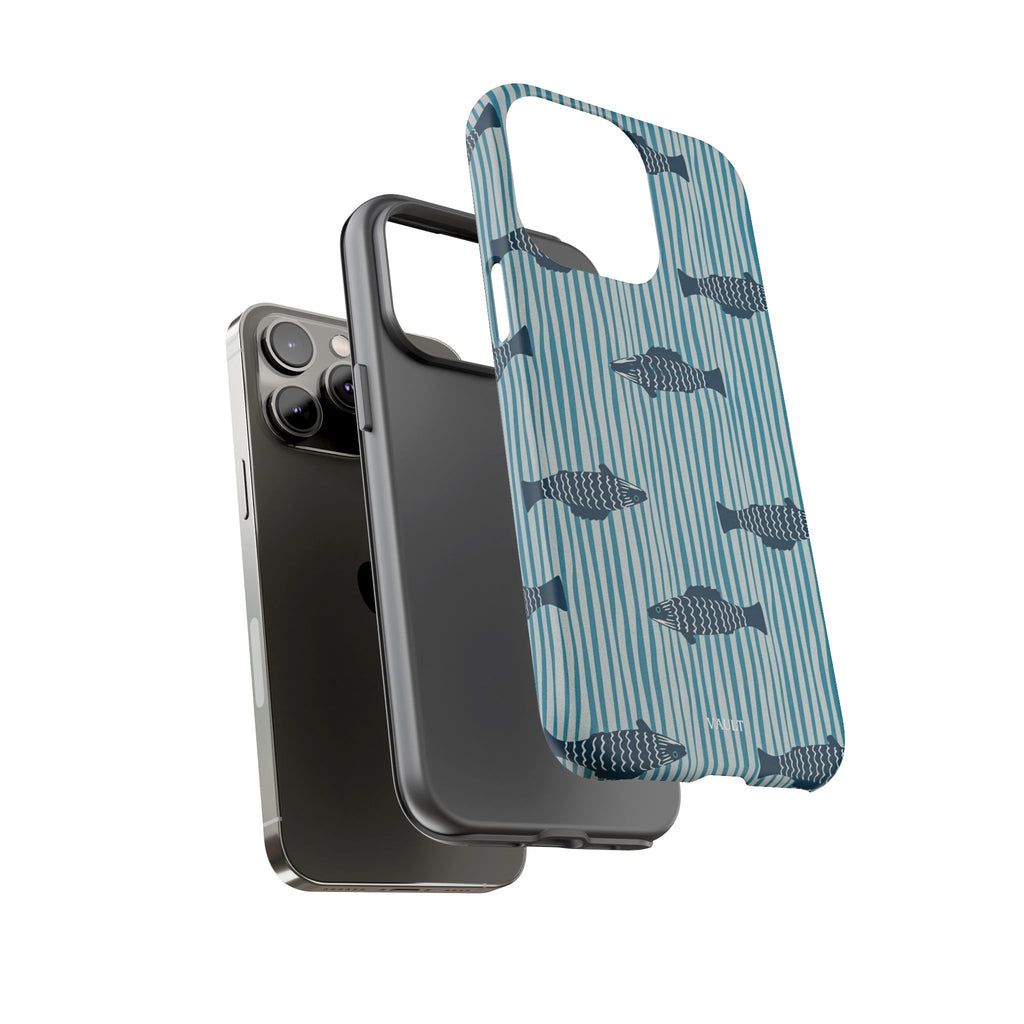 Fish Pattern Tough Phone Case — Blue Striped Ocean Design
