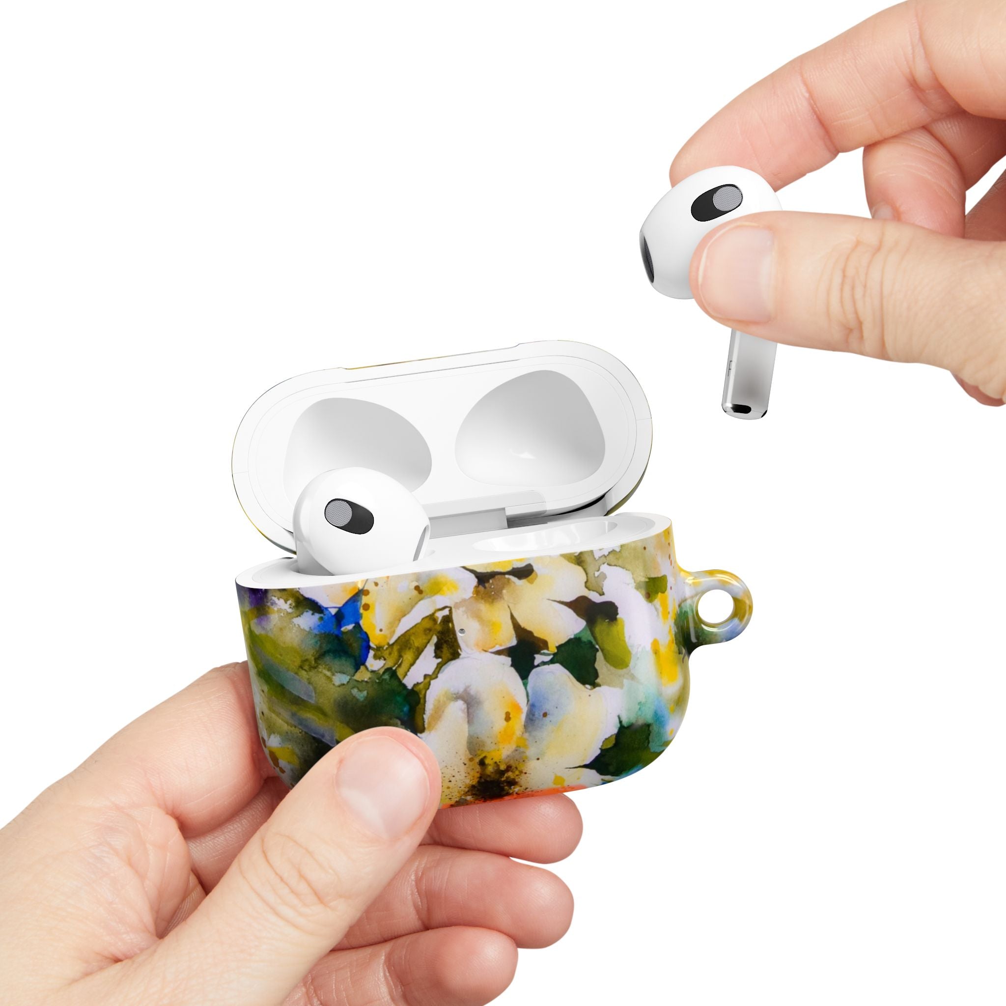 Floral Watercolor AirPod Case — White & Yellow Blossom Protective Cover