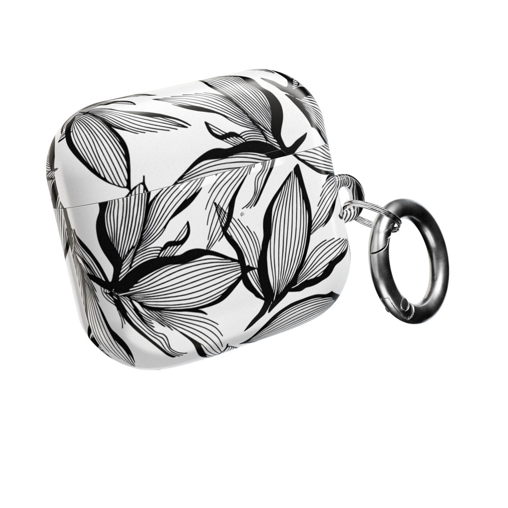 Floral Monochrome AirPod Case — Black & White Leaf Pattern