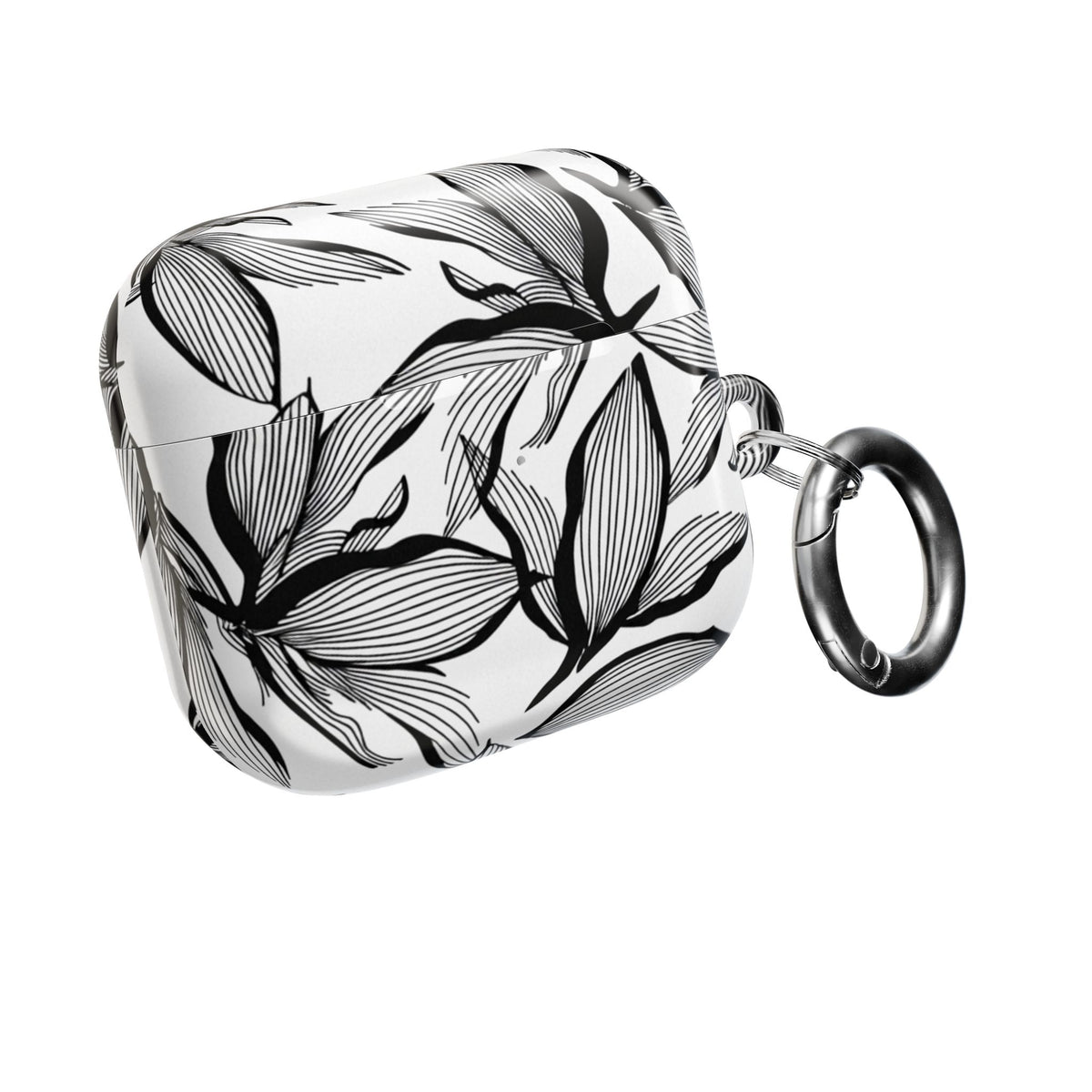 Floral Monochrome AirPod Case — Black & White Leaf Pattern