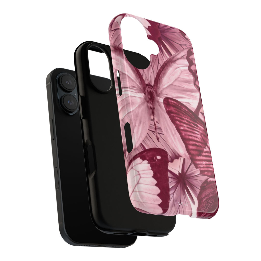 Butterfly Tough Phone Case — Vintage Pink Floral Protective Cover