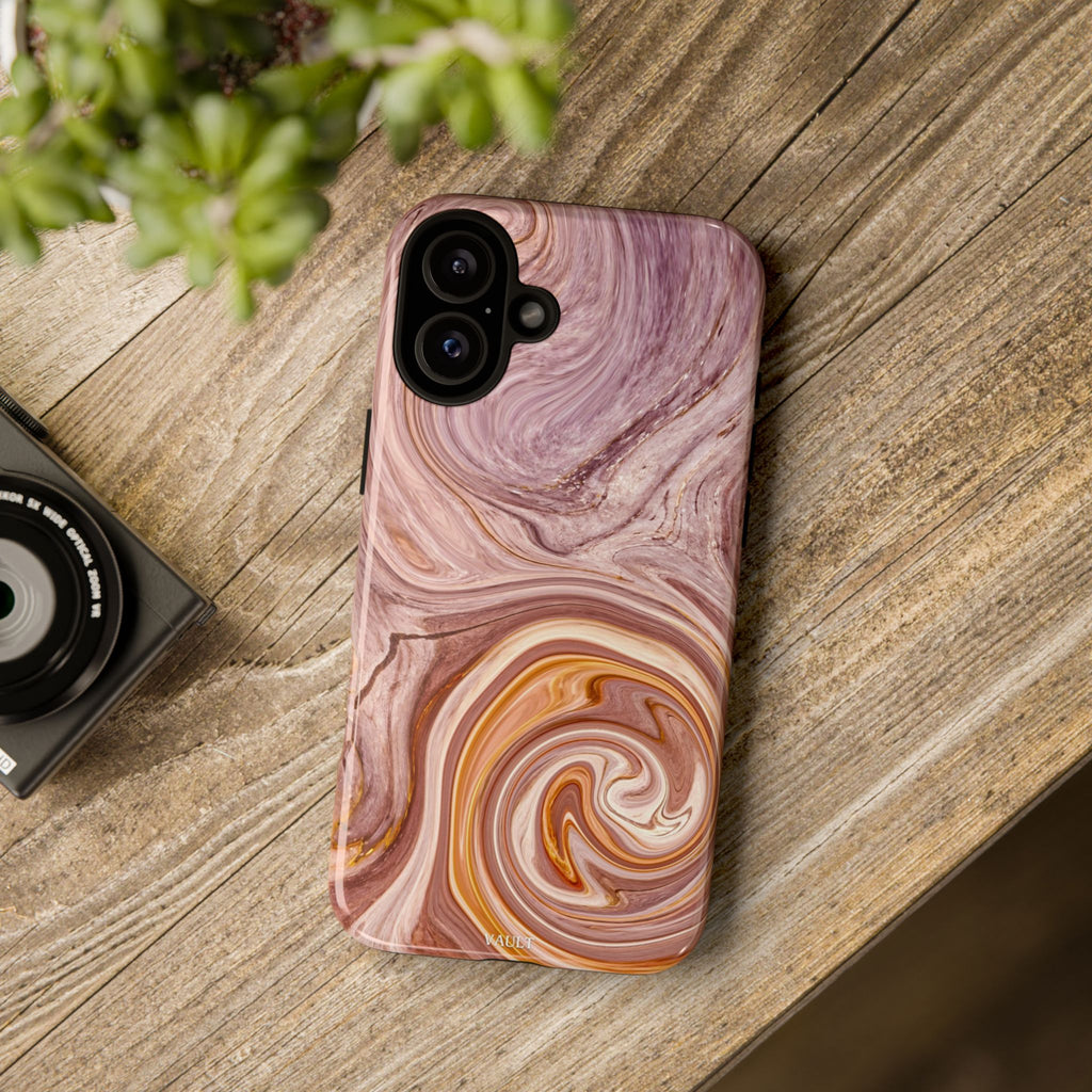Marble Swirl Phone Case — Pink & Gold Abstract Tough Case